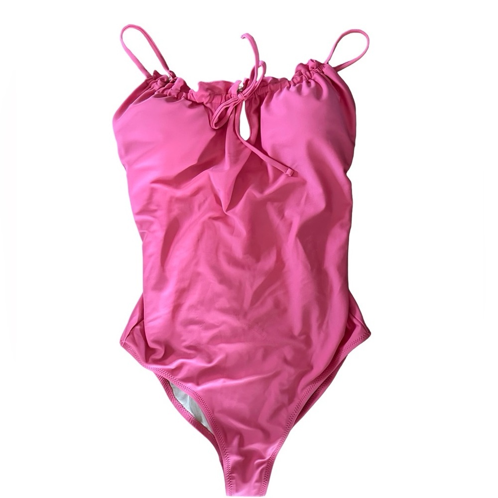 NWT Old Navy Pink Ruffle Gathered Keyhole One Piece Cheeky Swimsuit Small